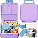 Fimibuke Bento Box for Kids Adult, BPA Free & Leakproof Toddler Lunch Box with 8.5oz Insulated Food Jar, Utensils & Sauce Jar, Dishwasher Safe 3 or 4 Compartment Container for School Girl Boy