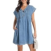 LIUSHIQI Womens Denim Romper 2025 Jean Dress V Neck Shorts Sleeves Tie Front Ruffle Overall Dress with Pockets