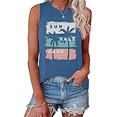 YITAN Women's Sun Sand Beach Tank Top Sleeveless Graphic Summer Tee