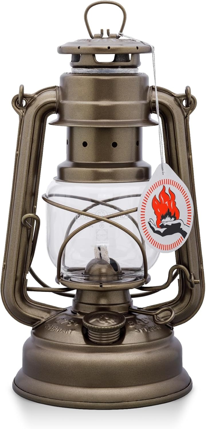 Oil Lamps & Accessories - Feuerhand Outdoor Kerosene Fuel Lantern, Baby Special 276 Galvanized Hurricane Lamp for Camping or Patio, 10 Inches, Bronze