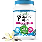 Orgain Organic Vegan Protein + 50 Superfoods Powder, Vanilla Bean - 21g Plant Based Protein, 8g Prebiotic Fiber, No Lactose I