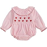 mlpeerw My First Valentines Baby Girl Outfit Newborn Heart Smocked Bubble Romper Bodysuit Cute Valentines Spring Clothes
