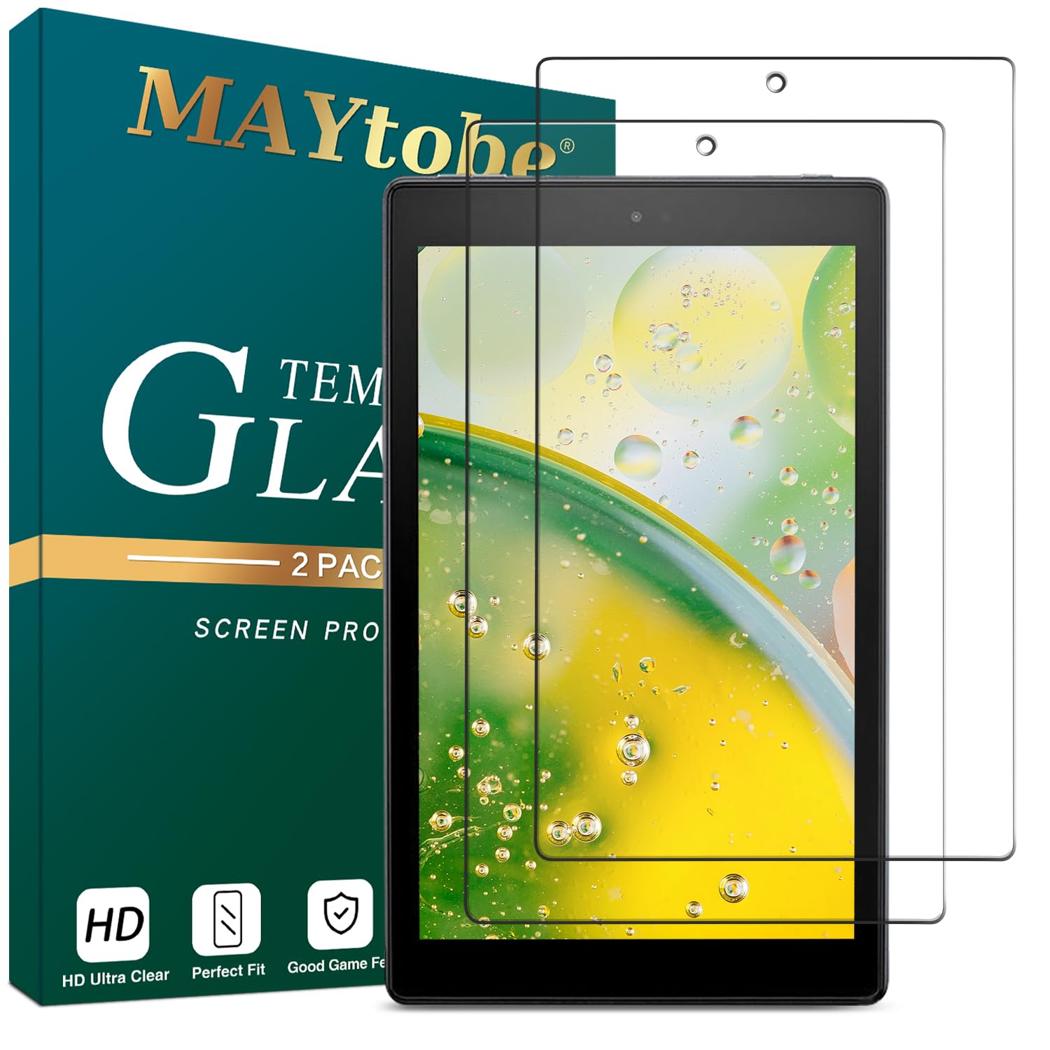 Photo 1 of MAYtobe [2-Pack Screen Protector for Fire HD 10 (2017/2019, 9th /7th) (10.1 Inch) Tempered Glass, No Bubbles, Easy to Install, Scratch-Resistant