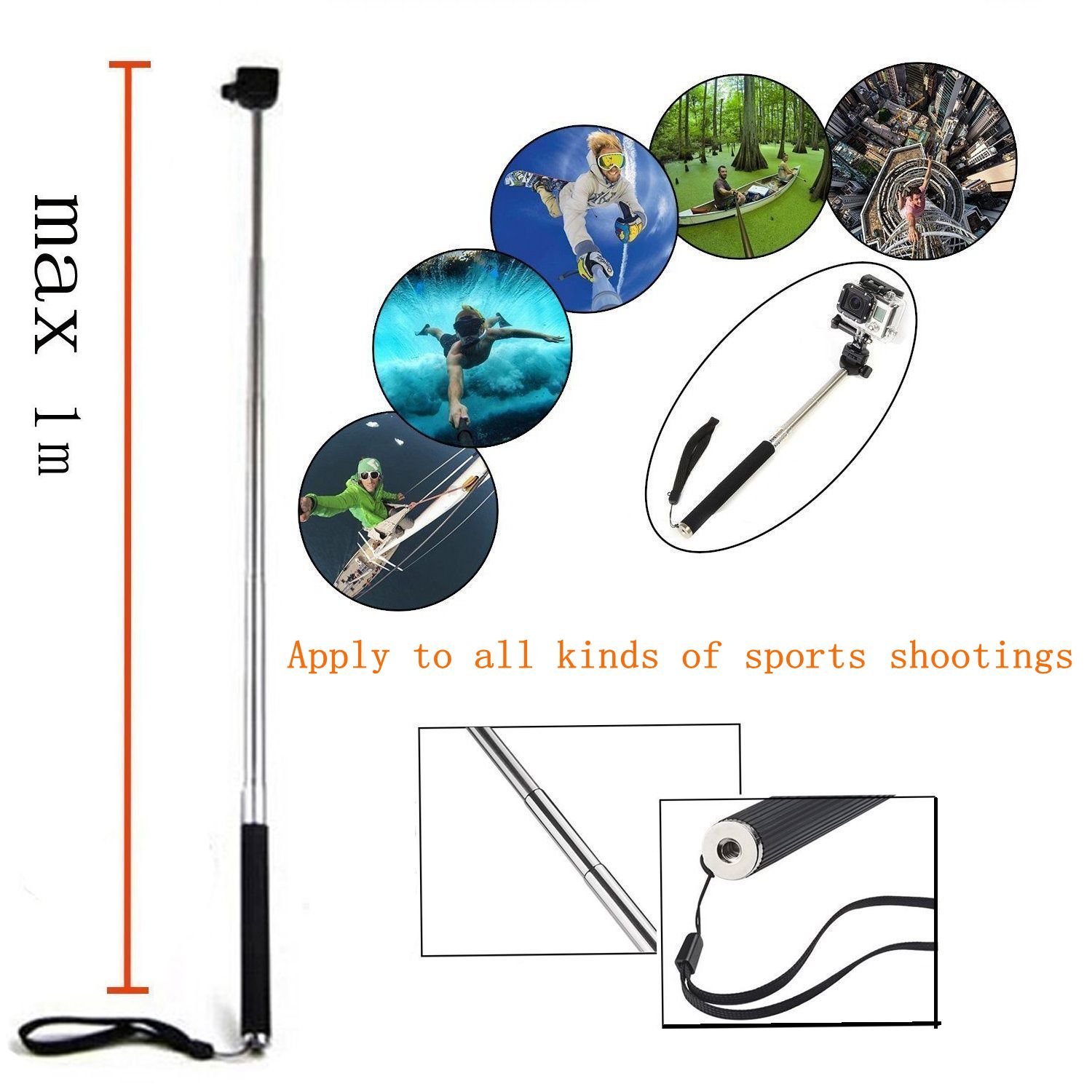 VVHOOY Action Camera Middle Carry Case/Head Chest Strap Mount/Selfie