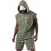 Vssjavun Mens Shorts Sets Hoodie 2 Pieces Sleeveless Workout Hooded Outfits Tracksuit Sweat Suit Sets