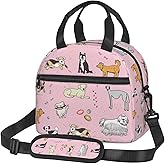 Cute Dogs Pink Background Lunch Bag Reusable Insulated Lunch Tote Bag Lunchbox Container With Adjustable Shoulder Strap For Office Work Picnic Travel