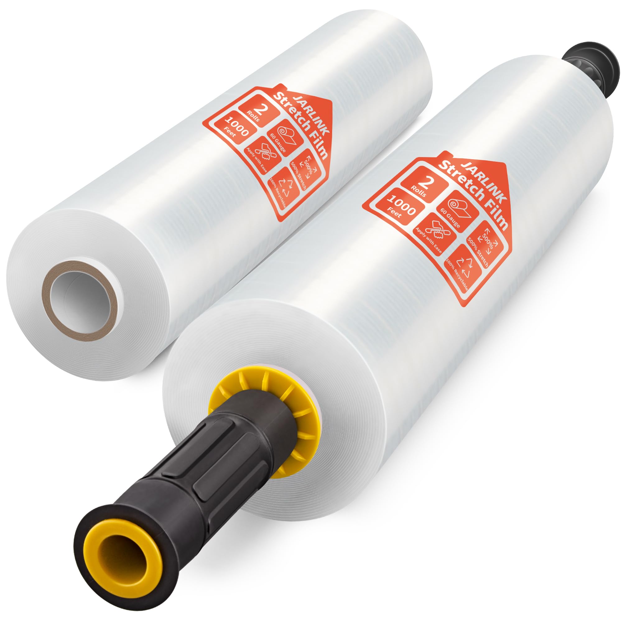 JARLINK Stretch Film, 15" x 1000' Shrink Pallet Wrap W/Handles, 60 Gauge