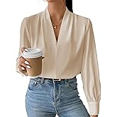 EVALESS Work Blouses for Women Long Sleeve Blouses Business Spring Top Womens V Neck Office Shirts