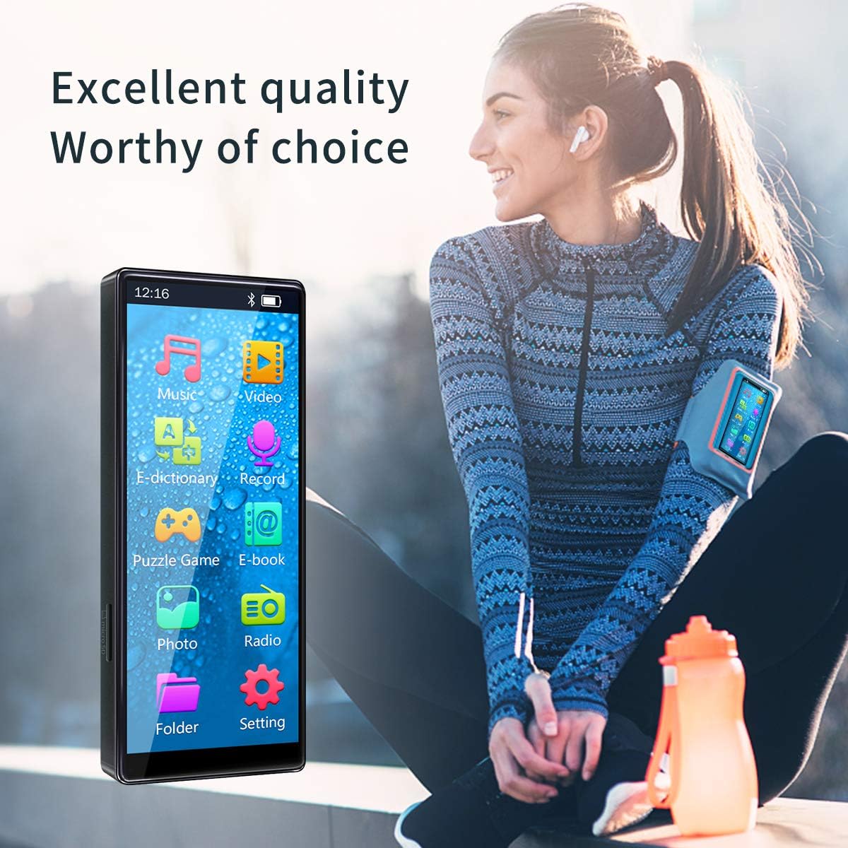 MYMAHDI MP3 Player with Bluetooth 5.0, High Resolution and Full Touch Screen, Built-in Speaker, 8GB HiFi Lossless Sound Player with FM Radio, Voice Recorder, Supports up to 128GB, Black: Electronics
