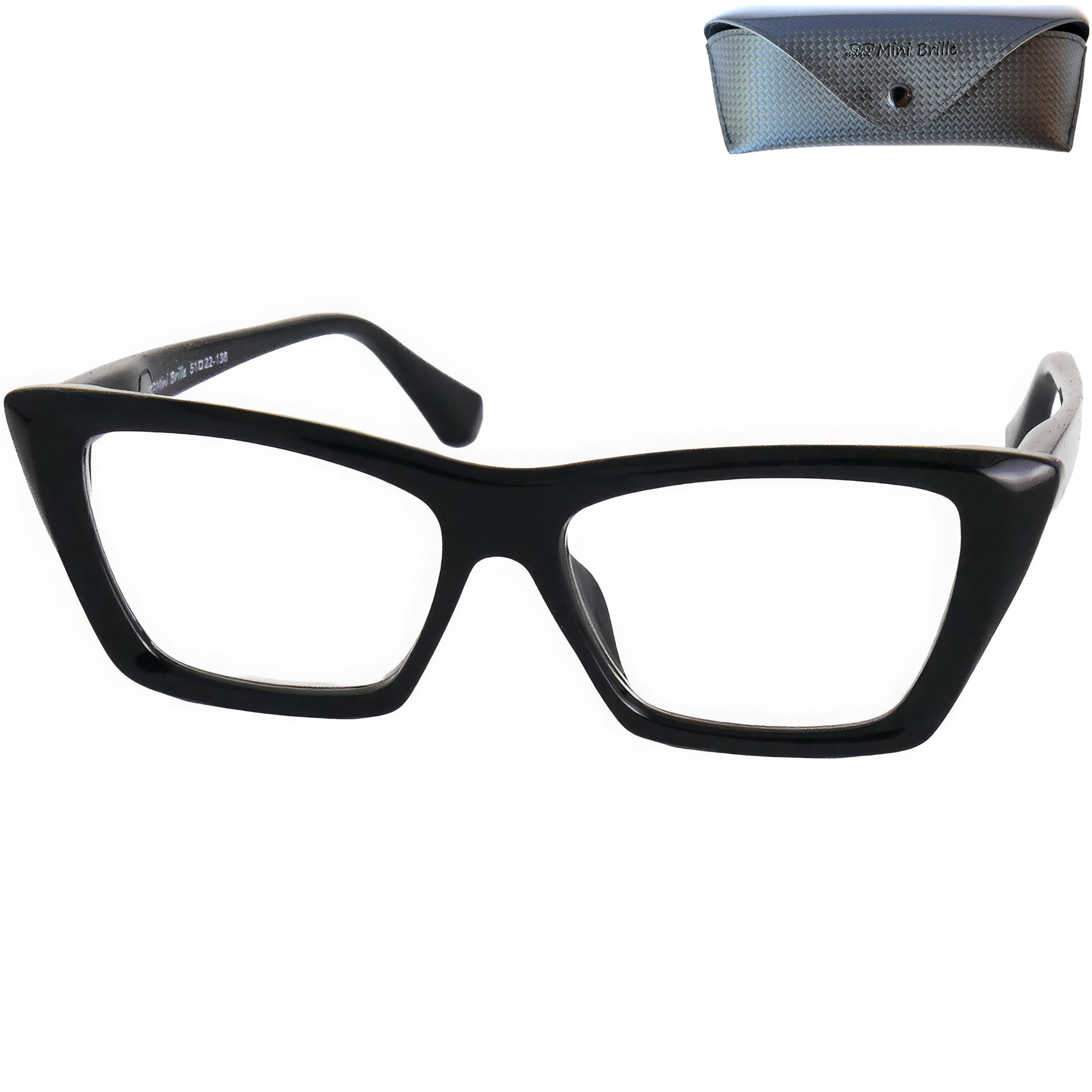 Mini Brille - Cat Eye Square Thick Frame Reading Glasses with Large Lenses, FREE Case, Oversize Plastic Frame (Black), Women Reading Aid + 2.50 Magnification