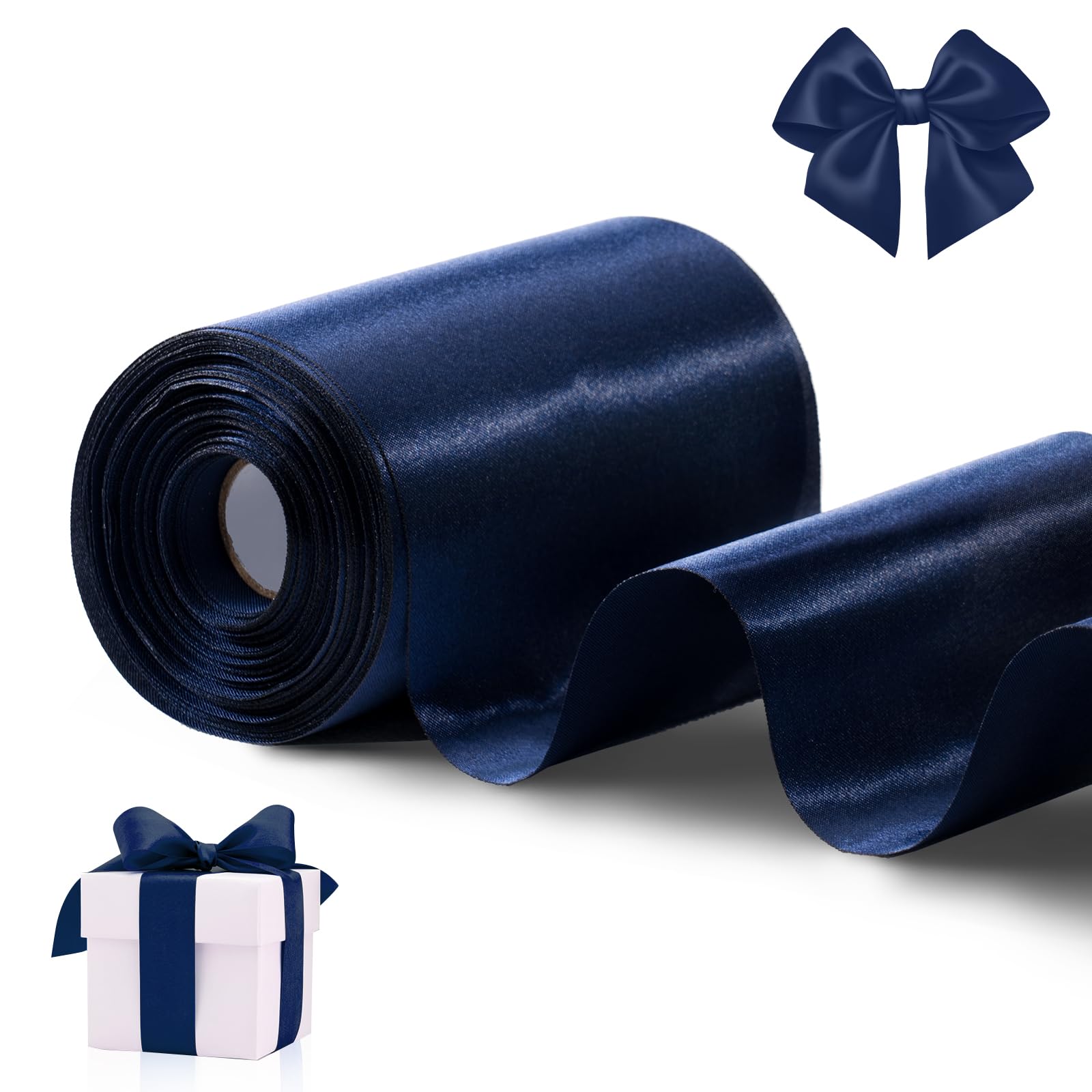 FAKILO Dark Blue Satin Ribbon 4 Inch x 22 yd Wide Thick Ribbon for a Grand Opening Business Ribbon Cuttings Ceremony Bow Wedding Chairs Party Christmas Festival Decor — image 1