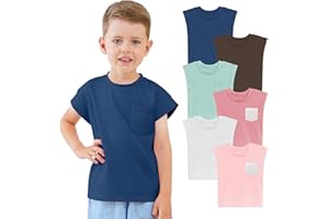 Jimonda Boys Tank Top Sleeveless Girls Pocket T-Shirt Flying Sleeve Toddler for Kids 2-7 Years