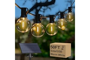 LAKUMU 50FT Solar String Lights, Waterproof LED Outdoor String Lights, G40 Globe Patio Lights Solar Powered with 27 Shatterproof E12 Bulbs, 2700K Solar Lights for Outside Porch Garden Backyard Party Decor