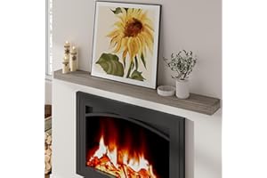 MARSMILES Fireplace Mantel | 72" W Wood Floating Shelves | Handcrafted Hollow Distressed Beam | Wall Mounted Wooden Display Shelfing | with Invisible Heavy Duty Metal Bracket | 72W x 3H x 8D, Ash Gray