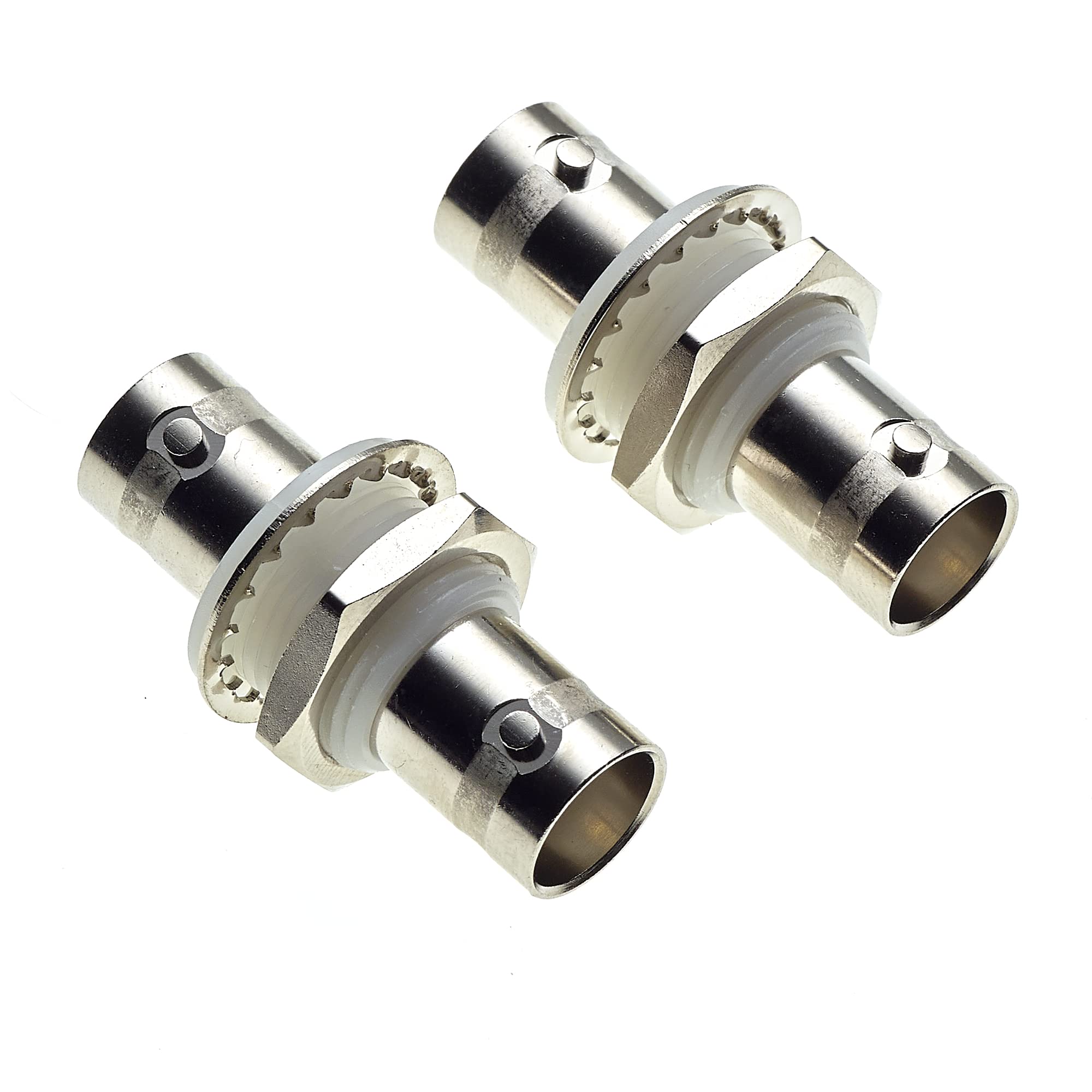 Keple BNC Socket To BNC Socket Panel Mount Adaptor - 50-ohm, White Insulating Bushes, Female Bulkhead Connector, Coax Coupler Coaxial Cable Adapters For CCTV Security Camera With Nut - Pack Of 2