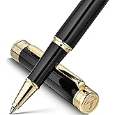 MCNTEIK Black Lacquer Rollerball Pen - Stunning Luxury Pen, 24K Gold Plating, Schmidt Refill, Precision Flow Ink, Best Roller Ball Gift Set for Men & Women, Professional, Executive Fancy, Nice Pens
