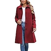 Springrain Womens Pea Coat Elegant Overcoat Single Breasted Winter Coat Dress Coat with Pockets