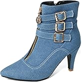 MEOTINA Gold High Heels for Women Kitten Heel Pointed Toe Short Womens Booties Buckle High Heeled Ankle Metallic Shoes