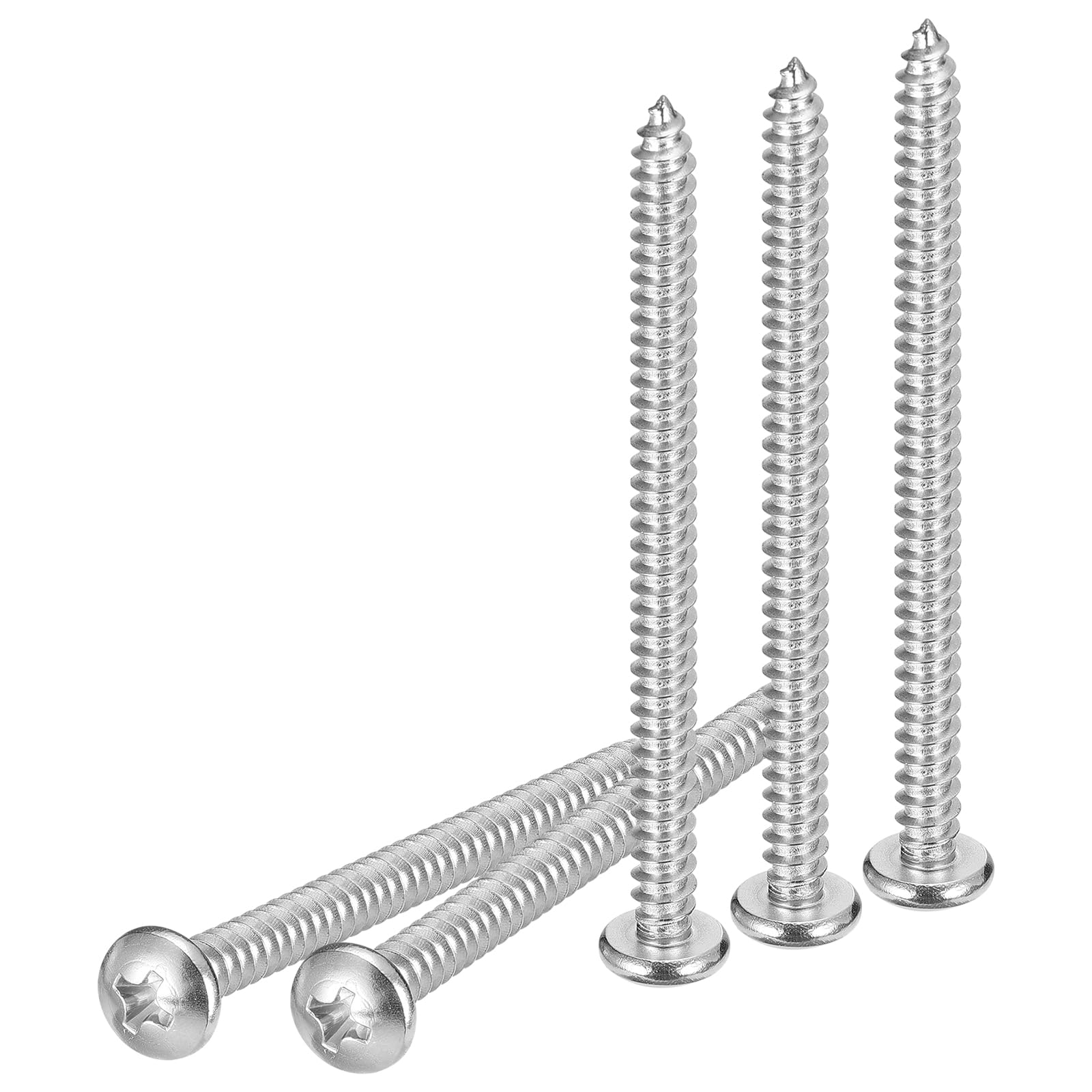 DTGN #10x2-3/4" Phillips Pan Head Self-tapping Screw - 100Pack - Bright Finish 304 Stainless Steel Sheet Metal Screws Wood Screws