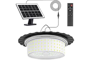 CHEGIF Solar Shed Light,244 LEDs Solar Pendant Light Outdoor with Remote Control,6 Modes 360° Lighting IP65 Waterproof Solar Indoor Outdoor Lights with Motion Sensor for Yard,Porch,Garage, Camping