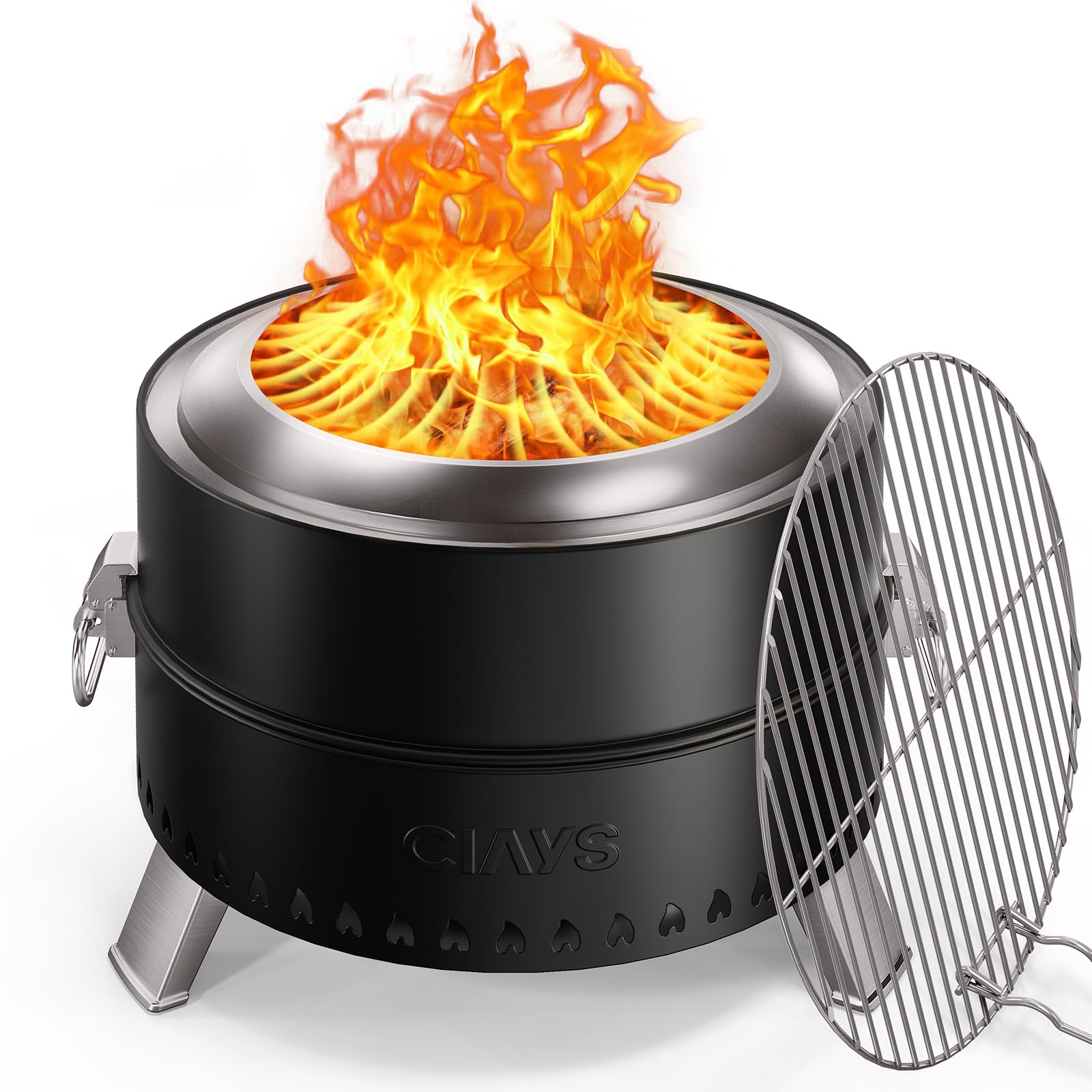 Ciays Smokeless Firepit, 21 Inch Fire Pit for Camping with Patented Technology, Portable Fire Pit for Outside with Steel Grill Rack, Fire Poker, and Bag, Easy Setup and Storage, Wood Burning (Black) Image