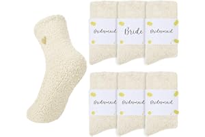 BRIKABIA 6 Pairs Fuzzy Socks Bridesmaid Proposal Gifts Set Cozy Soft Slipper Socks Wedding Party Favors for Women