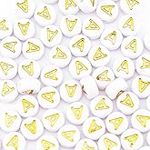 Sunrica 300Pcs Gold Vowel Letter Beads A 4X7mm Single Round Alphabet Beads for Bracelets Making