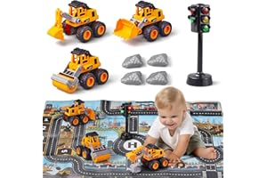 OANMYJJO Kids Construction Toys Construction Trucks,The Construction Toy Set Includes Construction Vehicle Toys Excavator Bulldozer Road Roller，Construction Toys for 3+ Year Old Boys(Kids Gifts)