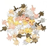 Honbay 60PCS Vintage Alloy Fall Charms Pendant Autumn Maple Leaf Pendant Thanksgiving Halloween Bead Charms for Earrings Necklaces Jewelry Crafts Making - 6 Colors