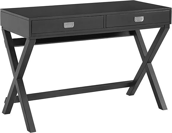 Benjara 2 Drawer Rectangular Wooden Writing Desk With X Shape Base