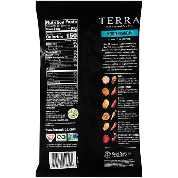 TERRA VEGETABLE CHIPS, MEDITERRANEAN GARLIC & HERBS REAL VEGETABLE CHIPS, 5 OZ