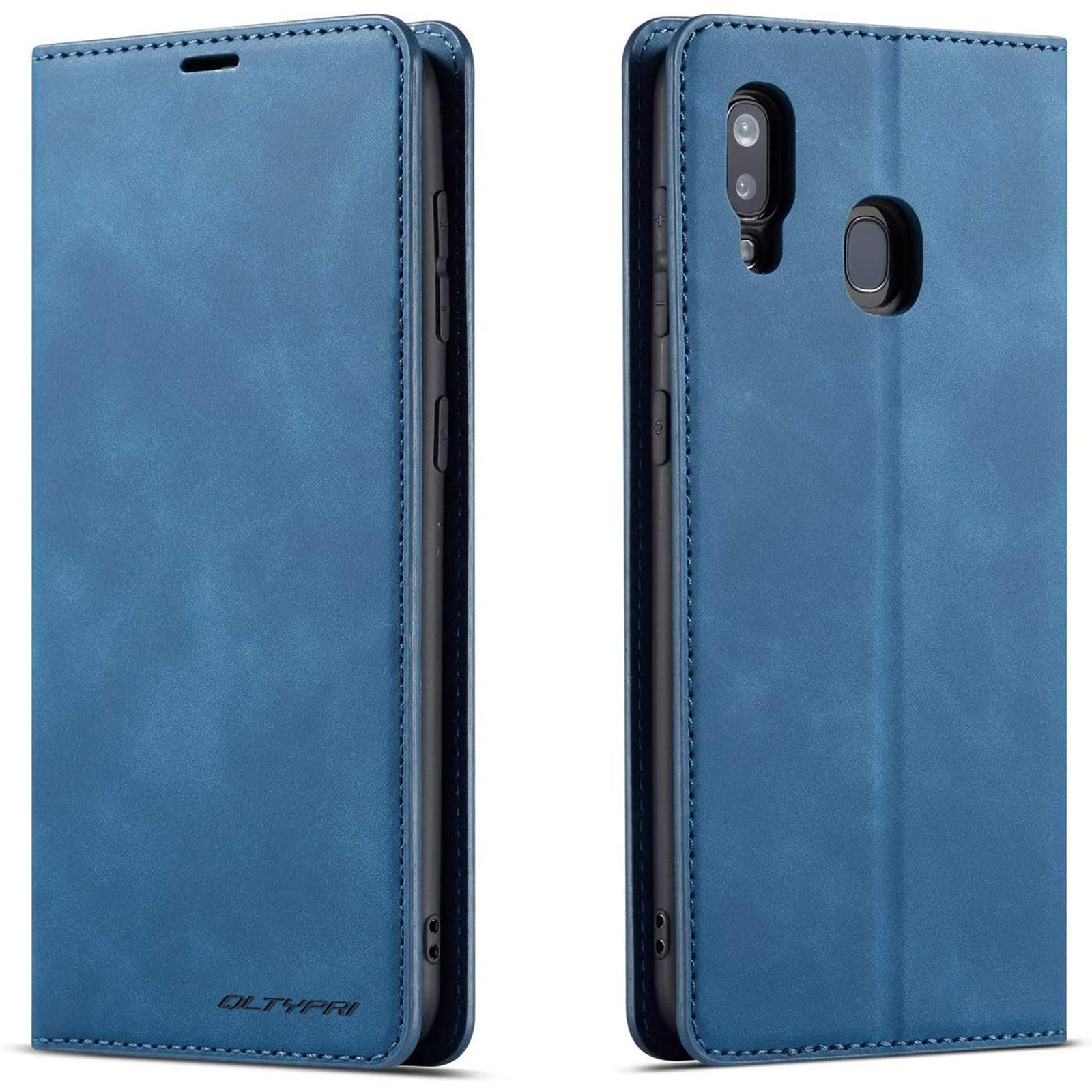 QLTYPRI Case for Samsung Galaxy A20E, Premium PU Leather Cover TPU Bumper with Card Holder Kickstand Hidden Magnetic Adsorption Flip Wallet Case Cover for Samsung Galaxy A20E - Blue