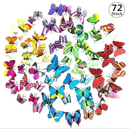 FungLam 3D Schmetterling Wandsticker Wandaufkleber Aufkleber Wandtattoo Wanddeko für Dekoration - 72 Stück (12 Mehrfarbig + 1