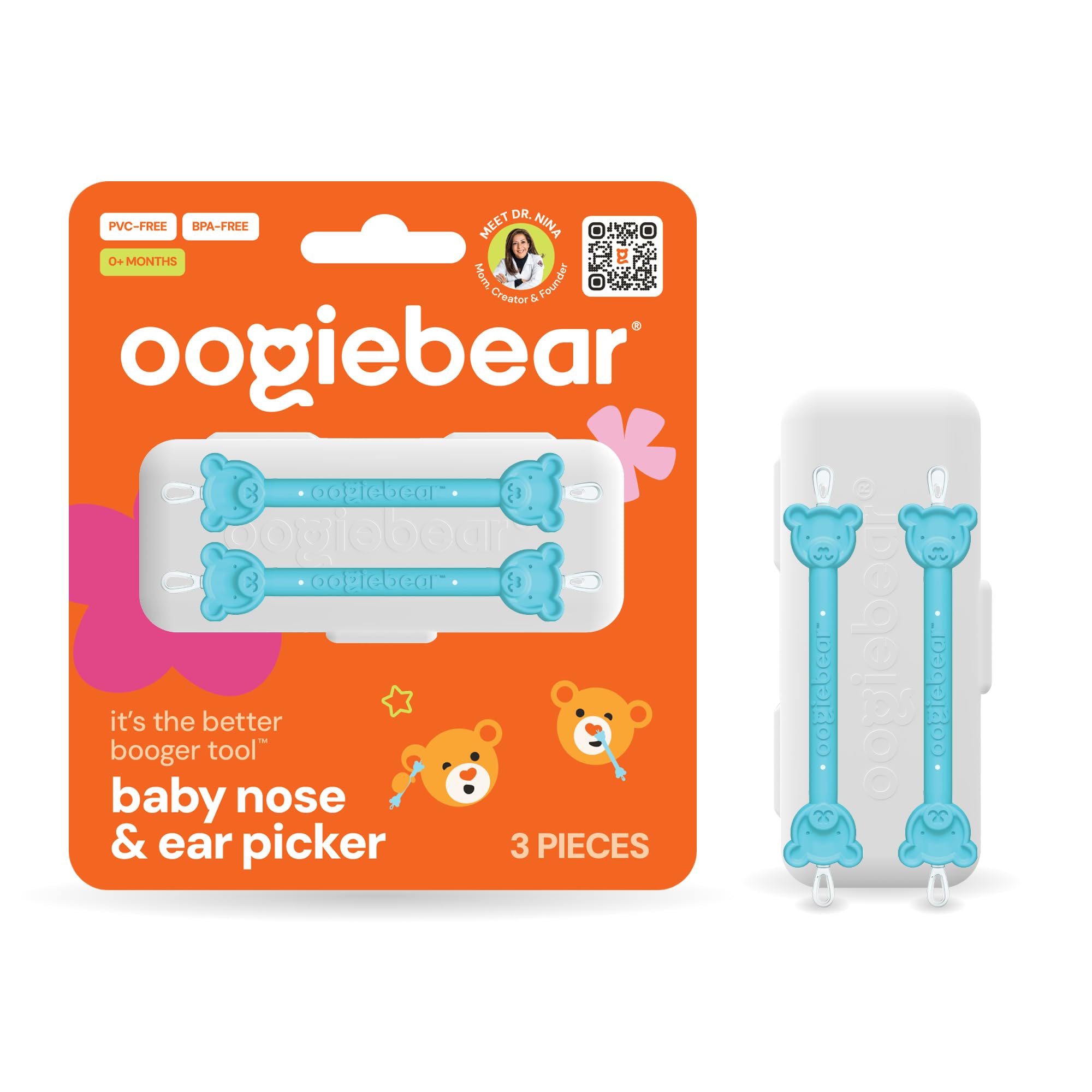 oogiebear - Nose and Ear Gadget. Safe, Easy Nasal Booger and Ear Cleaner for Newborns and Infants. Dual Earwax and Snot Remover. Aspirator Alternative - Two Pack with Case - Blue