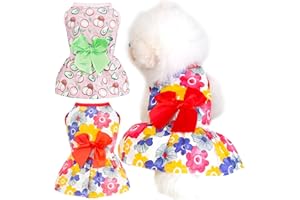 HRTTSY 2 Pack Small Dog Dress Soft Cotton Summer Dog Clothes Girl Funny Floral Avocado Puppy Princess Dress Cute Bowknot Dog Dresses Chihuahua Yorkie Pugs Outfits Cat Birthday Apparels(Red/Pink,M)