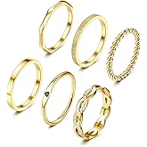 JeryWe 6 Pcs Stainless Steel Rings for Women Set Knuckle Rings Stackable Simple Carve Heart Wedding Bands Engagement Promise Eternity Bands Thumb Rings for Women