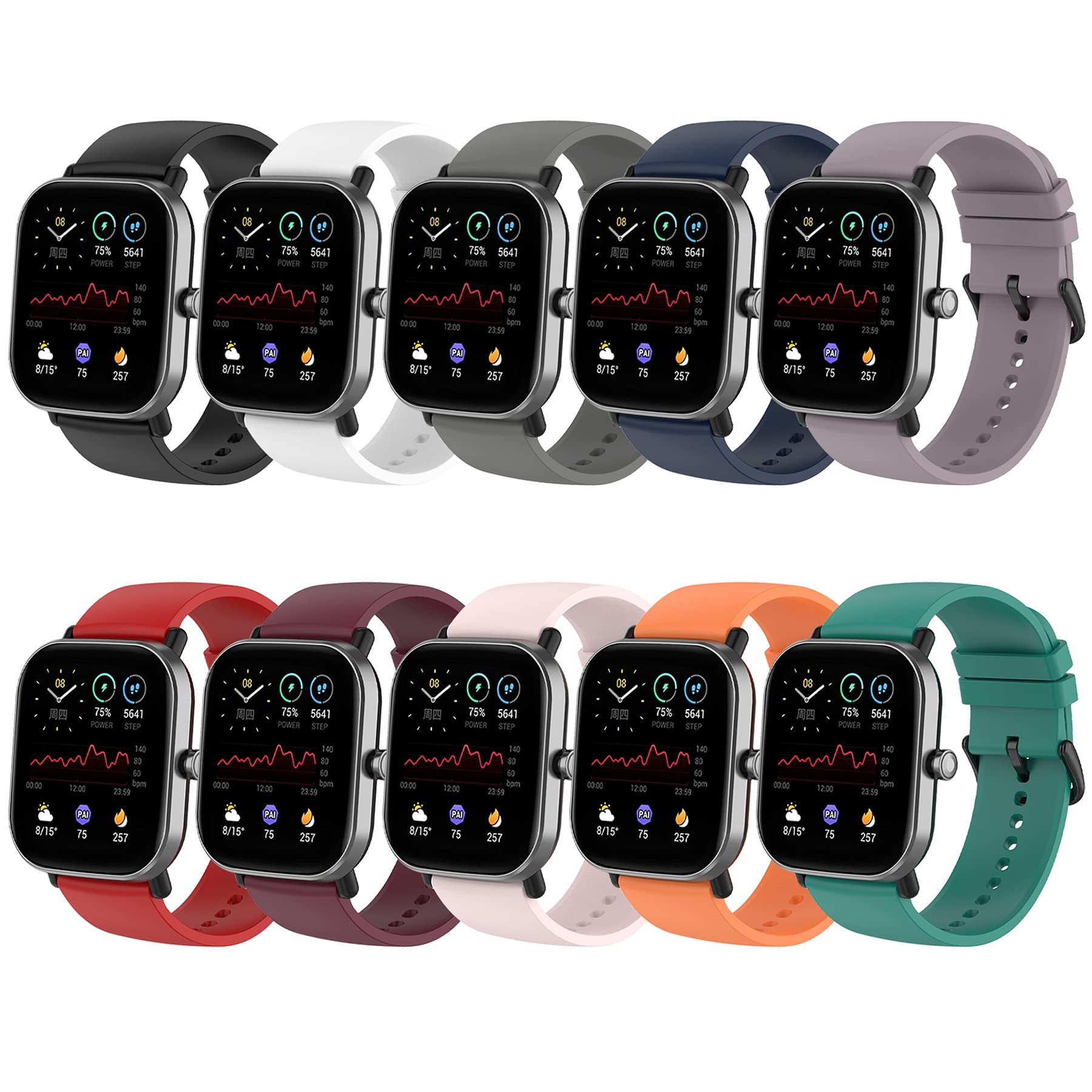 MIJOBS 10 Replacement Straps Compatible with Amazfit GTS 2 Mini/GTS 2e/GTS2, for Amazfit Bip U/Bip Lite/Amazfit Bip U Pro Smart Watch Sports Silicone Strap