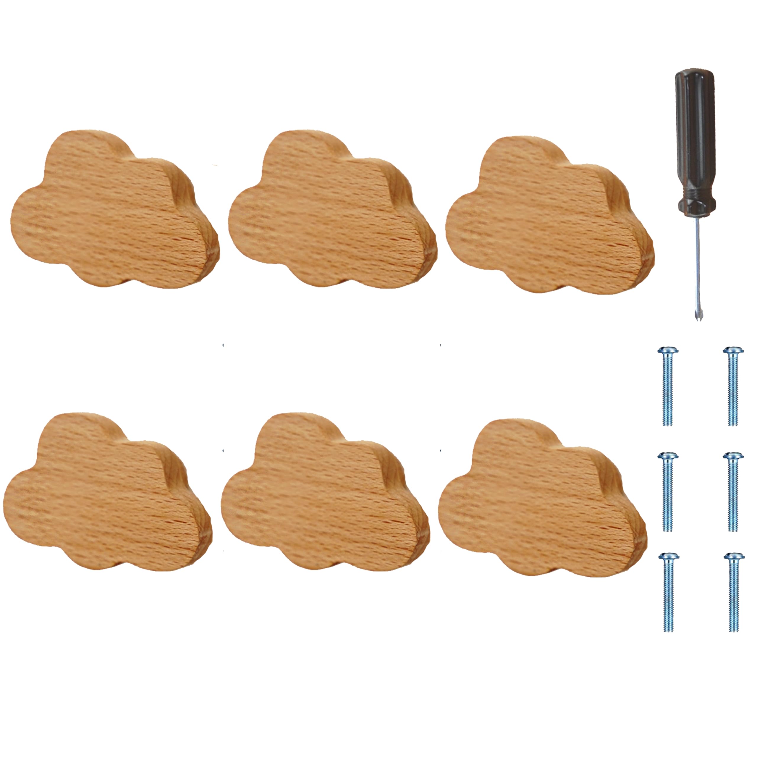 ED-Lumos 6Pcs Cabinet Knobs Cupboard Door Drawer Handles with Screws for Home Kitchen Bedroom Wardrobe Colud Wood Design