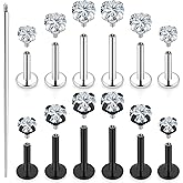 Uzgtvy 18G 16G 14G Lip Labret Nose Rings Studs Flat Back Earrings Internally Threaded Surgical Steel Snake Bites Lip Ring Flat Back Cartilage Tragus Helix Conch Earring Stud 6mm 7mm 8mm Silver Black