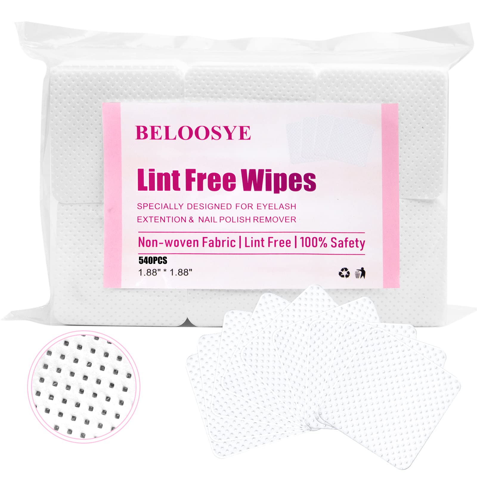 Photo 1 of 540 PCS Lint Free Nail Wipes,Eyelash Extension Glue Wipes,Super Absorbent Soft Non-woven Fabric Adhesive Nail Polish Remover Wipe,Cleaning Pad Cloth for Lash Extension Supplies and Nail Polish Bottle