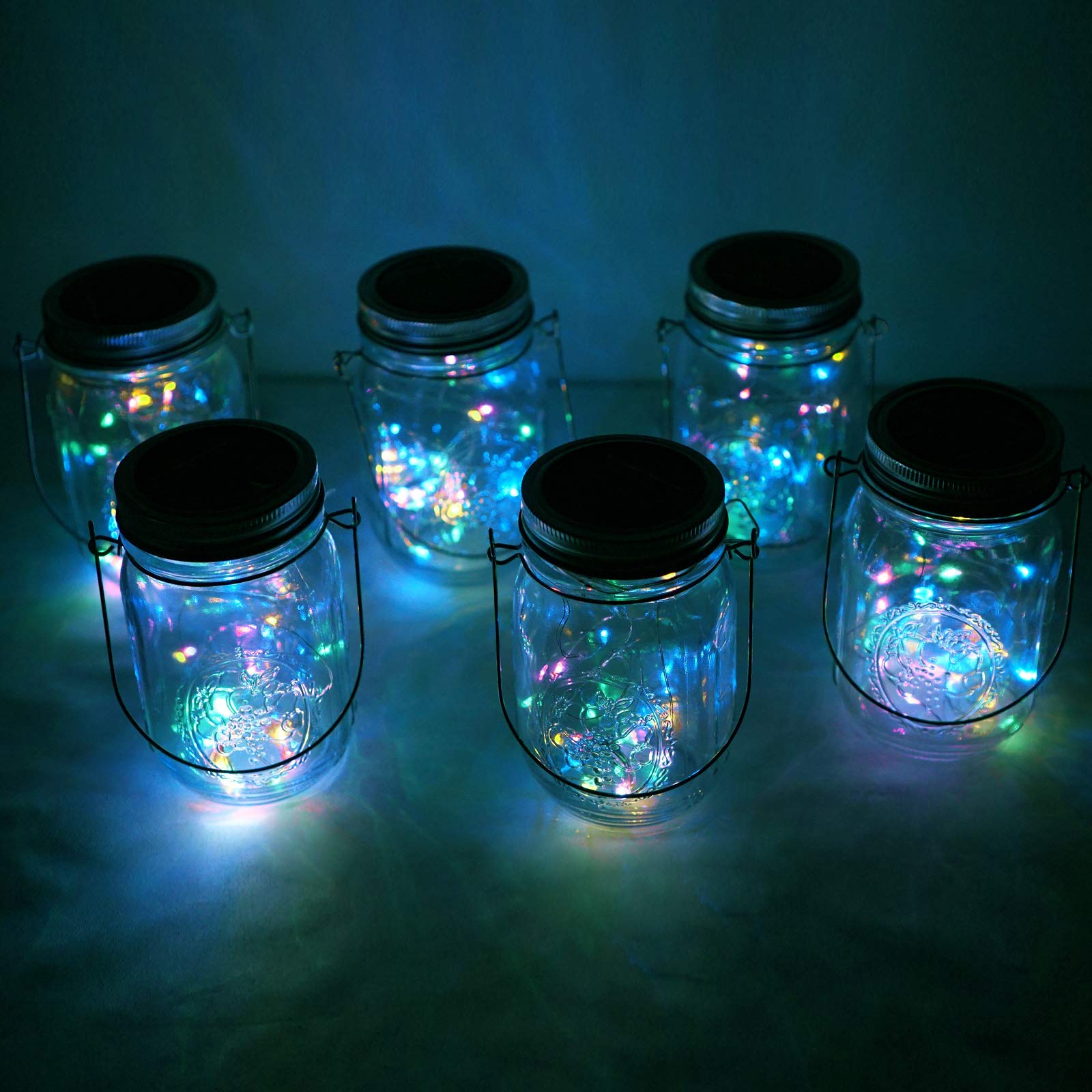 Cynzia Solar Mason Jar Lights, 6 Pack 10 LED Jar Lid String Lights with 6 Hangers(No Jars), Waterproof Fairy Firefly Light for Garden, Patio, Outdoor, Yard, Lawn Decor(4 Colors)