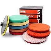 SPTA 9Pcs Polishing Pads Kit, 7 Inches Large Size Buffing Pads, Car Foam Buffing Sponge Pads Kit with 5/8"-11 Backing Plate for Car Care Polisher Boat Waxing, Polishing, Sealing Glaze