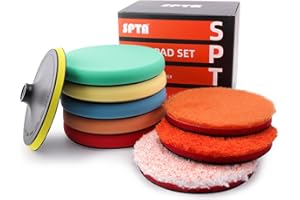 SPTA 9Pcs Polishing Pads Kit, 7 Inches Large Size Buffing Pads, Car Foam Buffing Sponge Pads Kit with 5/8"-11 Backing Plate for Car Care Polisher Boat Waxing, Polishing, Sealing Glaze