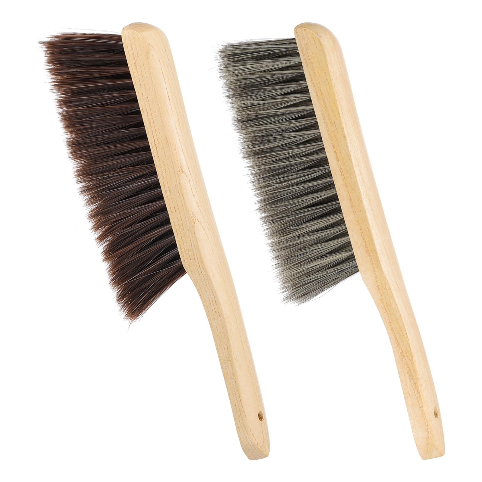 PATIKIL 13" Wood Hand Broom Brush, 2 Pcs Soft Bristles Brush Dust Brush with Handle for Fireplace Sofa Furniture Woodworking Cleaning Drafting, Gray Brown