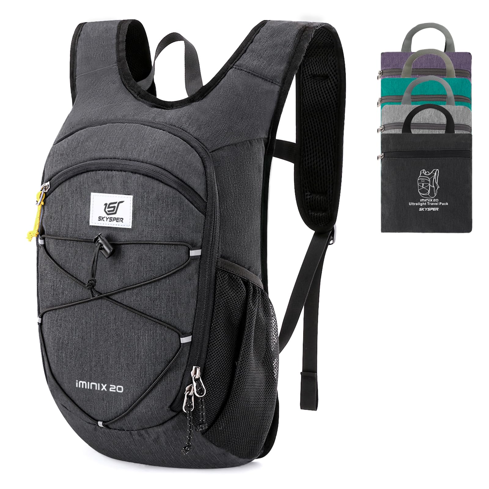 SKYSPER 20L Foldable Hiking Backpack Lightweight Packable Travel Daypack with Chest Strap Small Outdoor Folding Back Pack Collapsible Bag for Women Men (Black) Image