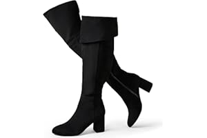 Putu Women's Thigh High Boots Block Heel Boots Over the Knee Faux Suede Tall Boots