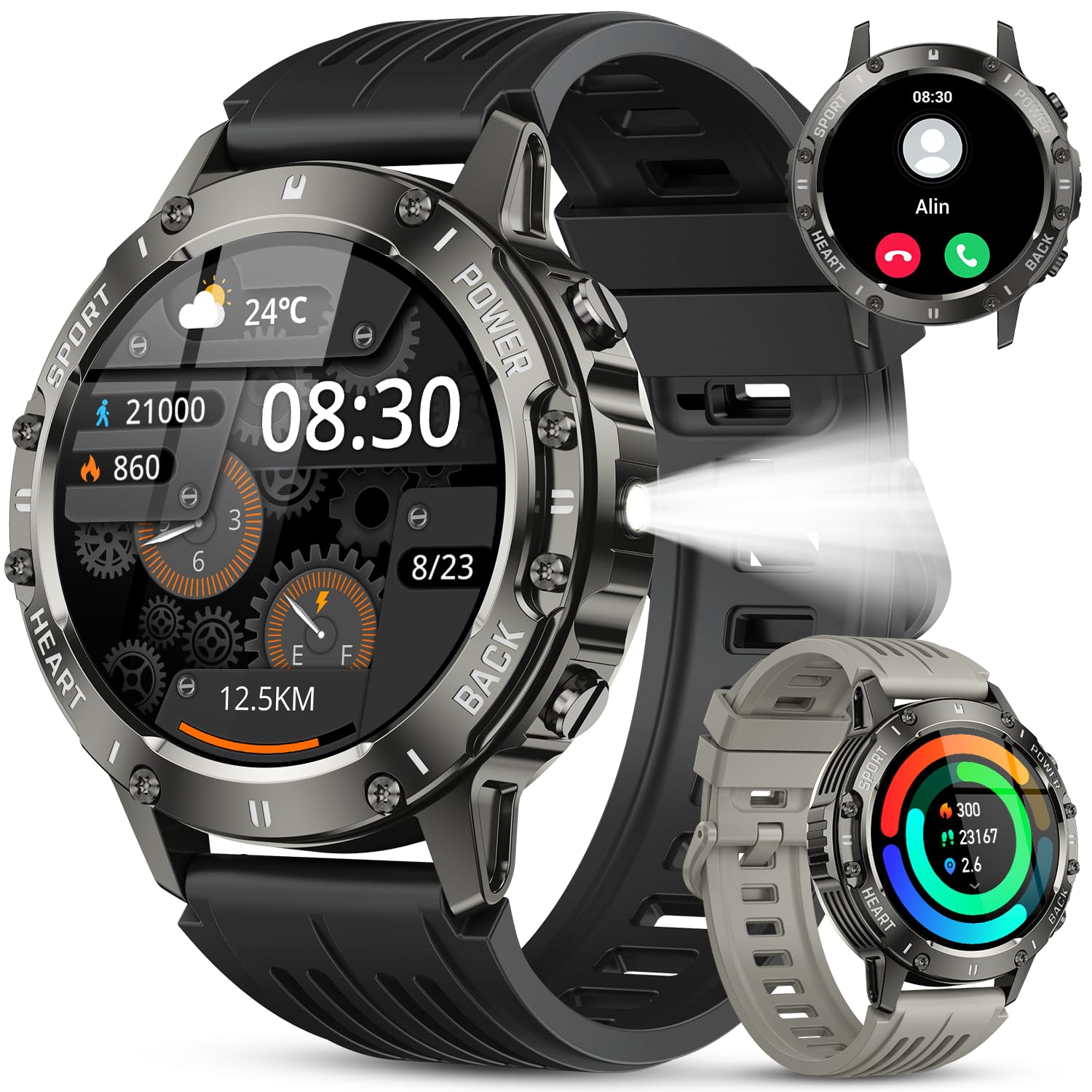 Photo 1 of Smart Watch for Men Fitness Tracker: Military Make Answer Call Running Digital Mens Watches Waterproof Smartwatch Android Phone iPhone Samsung Compatible Sleep SpO2 Heart Rate Monitor Step Pedometer