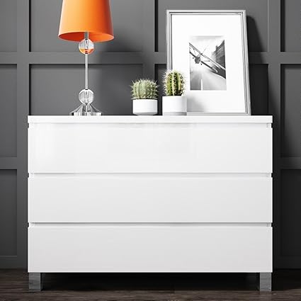 Home Kitchen Bedroom Furniture Jenson Grey High Gloss 3 Drawer