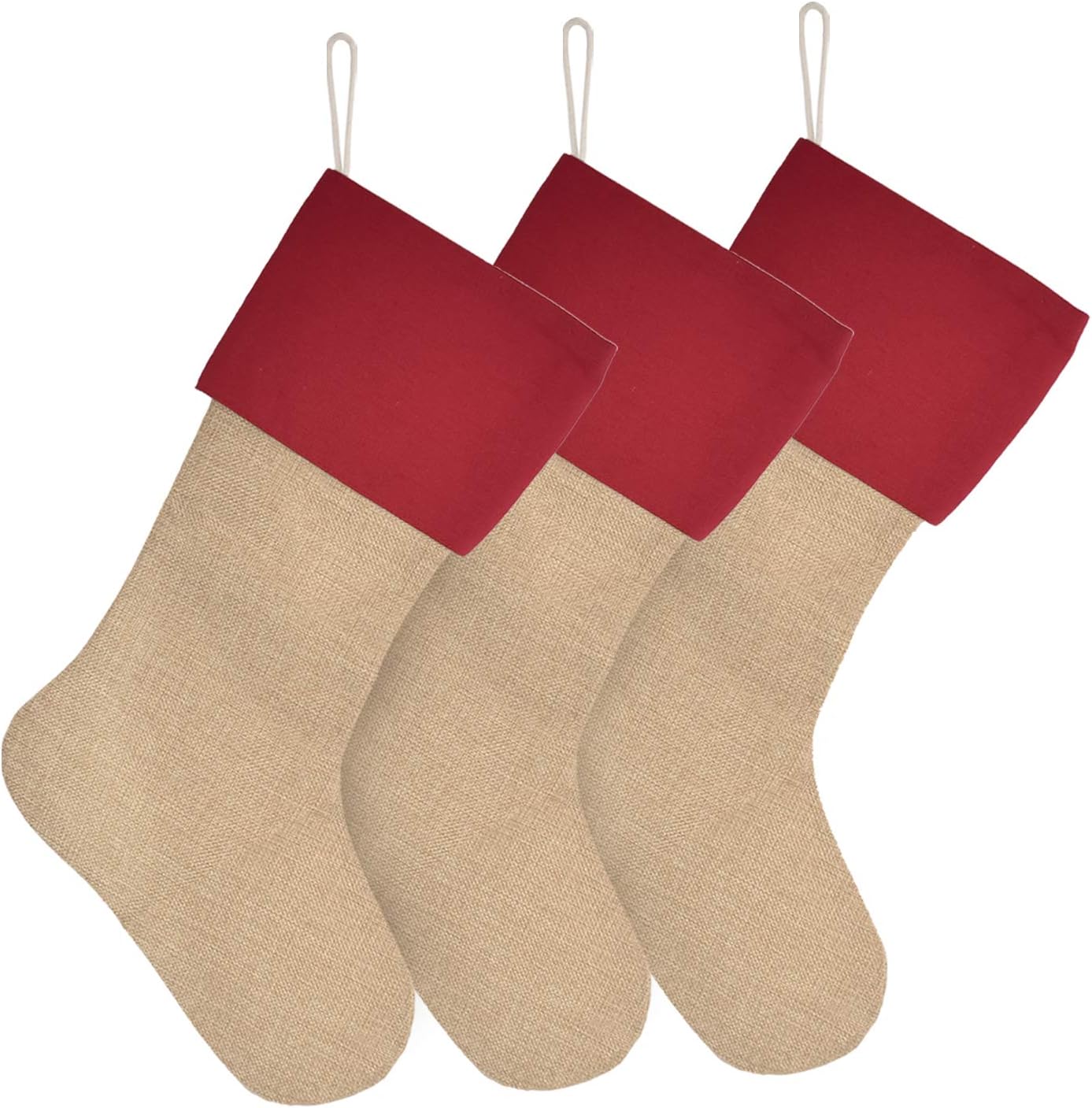 Stockings & Holders - ELEGANTPARK Burlap Christmas Stockings Set of 3 Large Plain DIY Xmas Holiday Fireplace Hanging Decoration Gifts for Family Kids Red