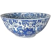 Red Lantern 14" Floral Blue &amp; White Porcelain Bowl Vase for Centerpiece in Kitchen Dining Living Room Bedroom with Boho Eclectic Modern Contemporary Classic Traditional Style Decor